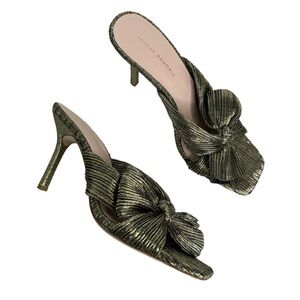 Loeffler Randall Claudia Heels Gold Textured Bow